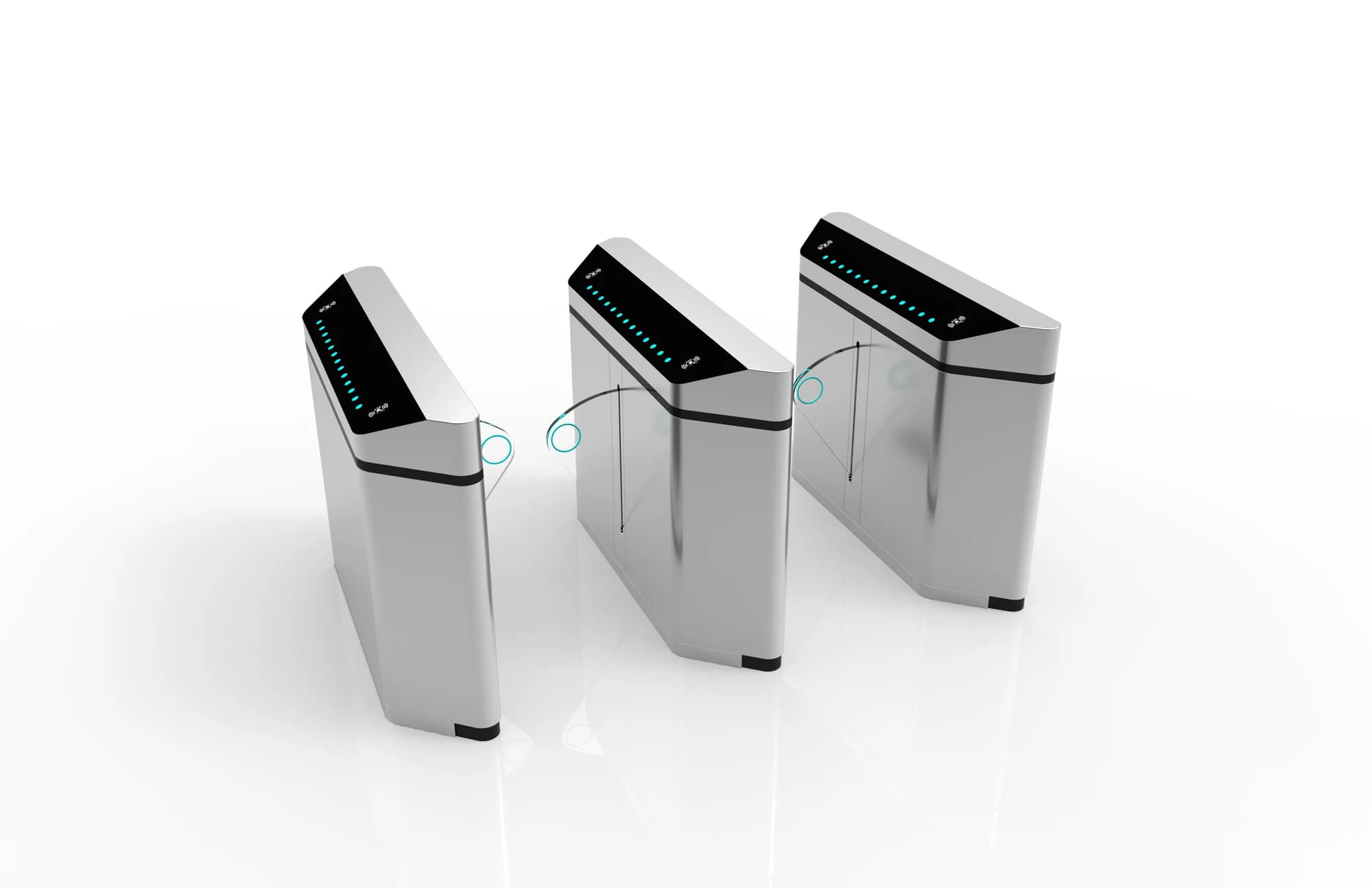 FC-FFTHM white flap barrier cabinets with angled black tops and transparent wings