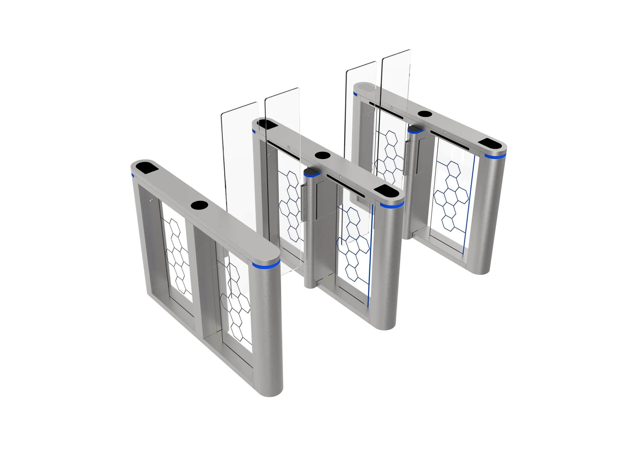 FC-SFGRT patterned swing gate cabinets in a multiple-cabinet arrangement
