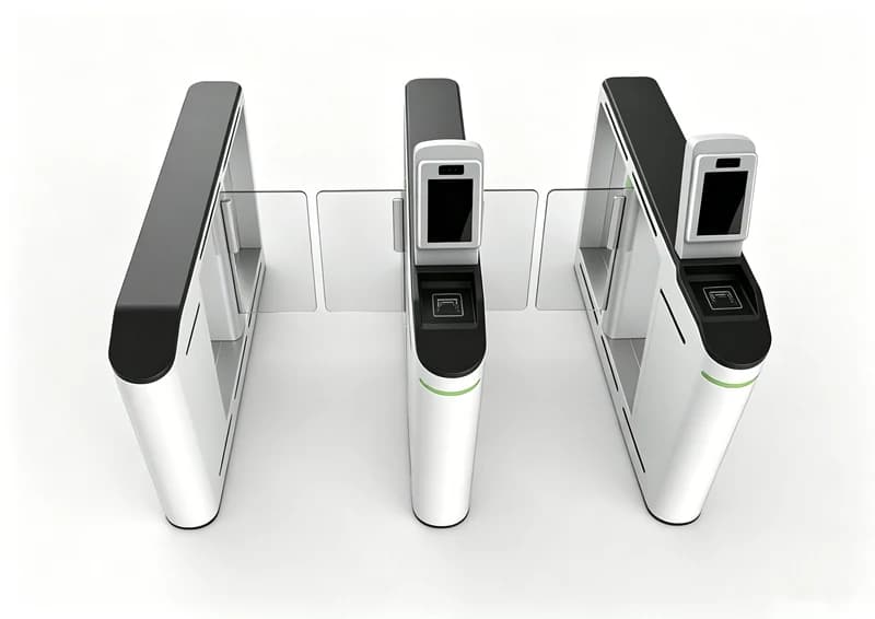 FC-SFGYKLG swing gate cabinet arrangement and opposing acrylic barriers