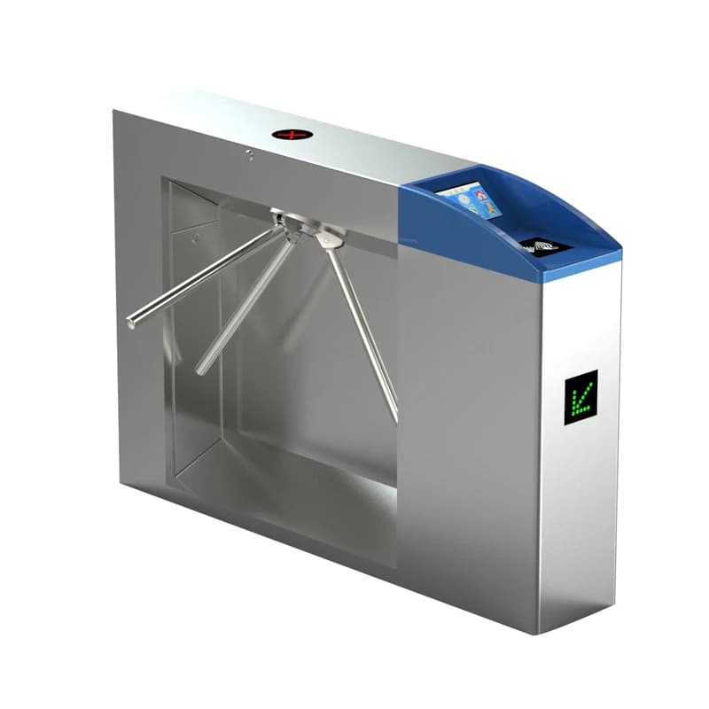 FC-TFTPWH single box-style tripod turnstile cabinet with a blue top reader area