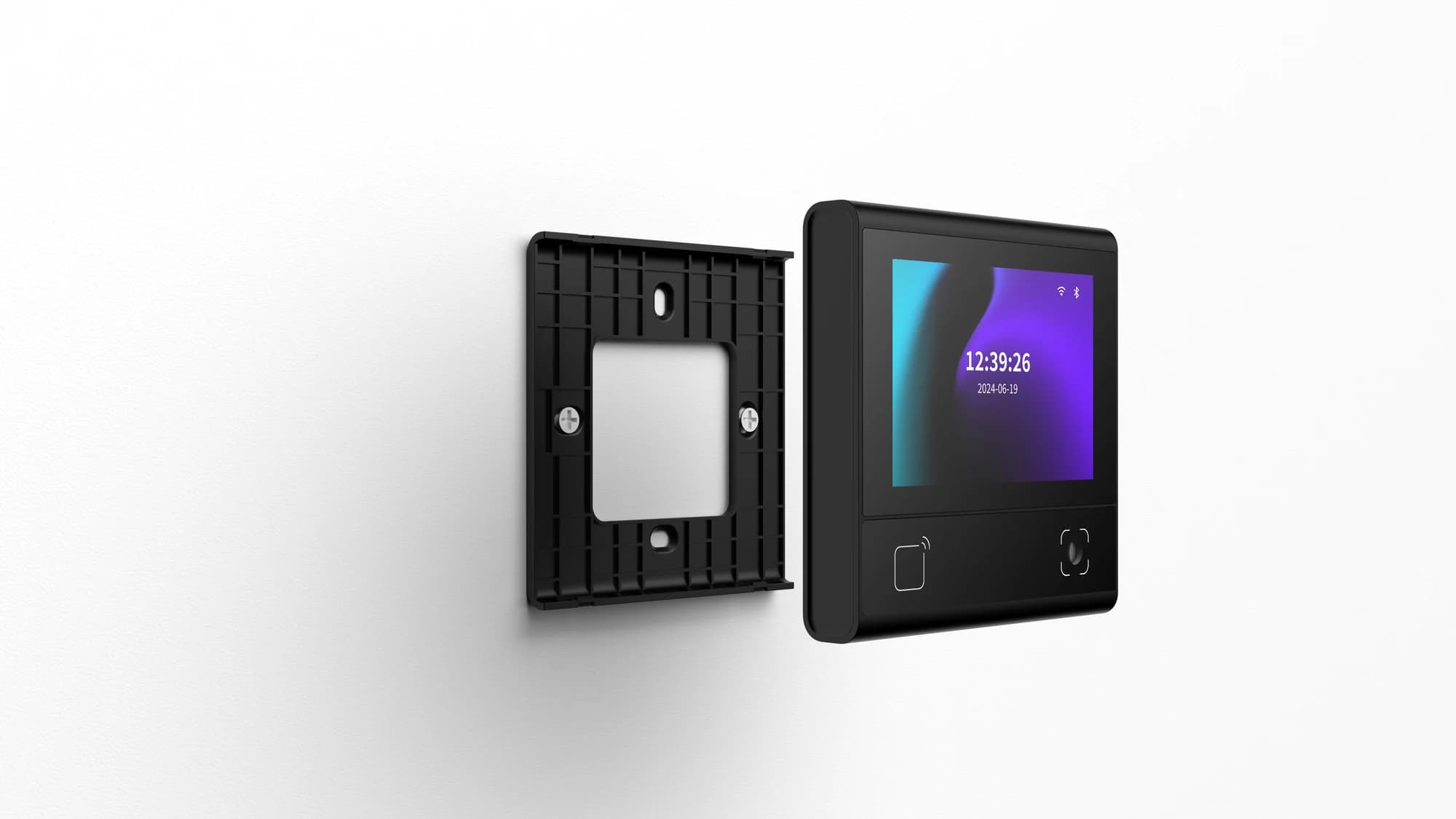 FC6820 display terminal aligned with its wall mounting frame