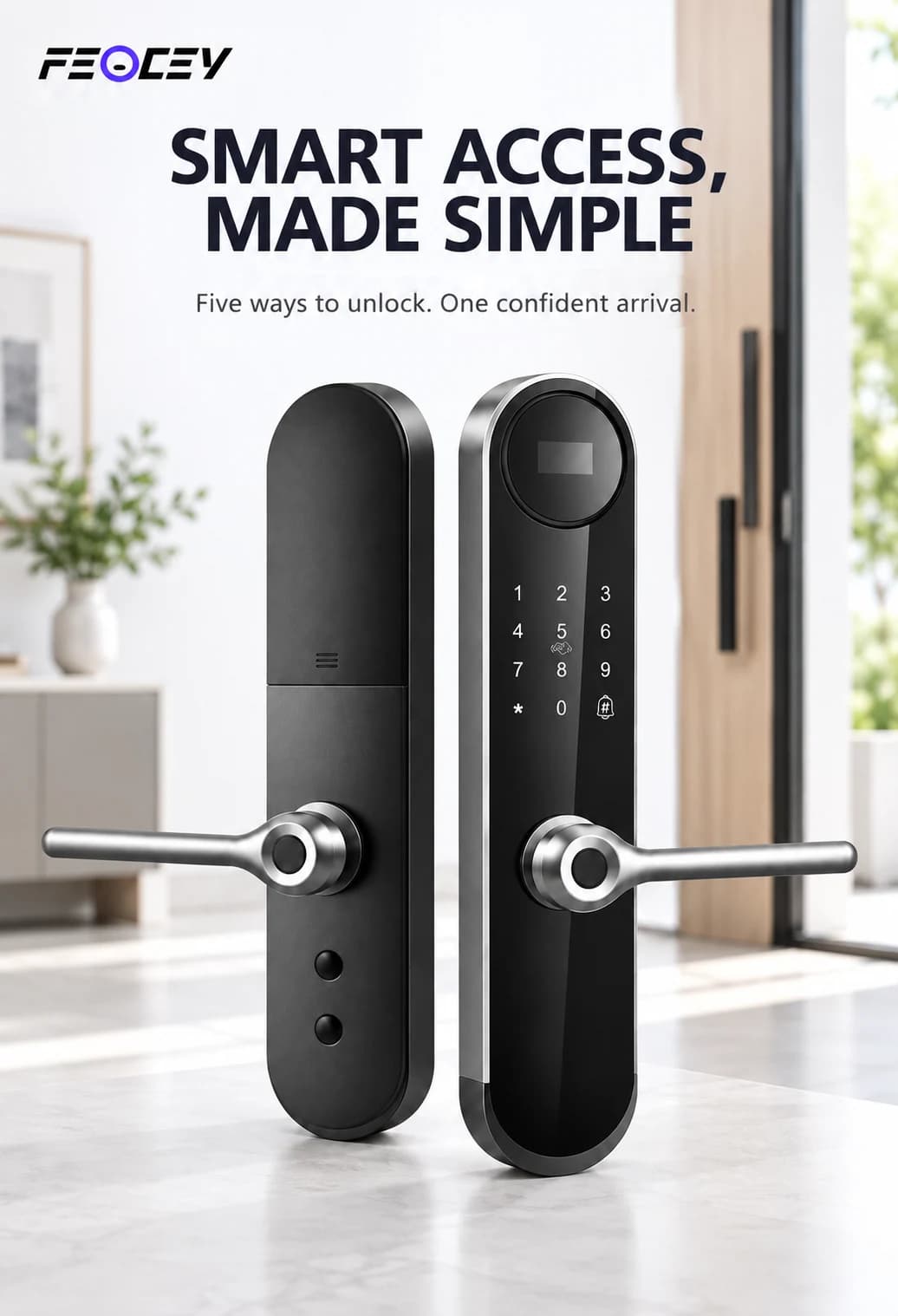 FC8286LD exterior and interior mortise lever panels illustrated at a residential entrance