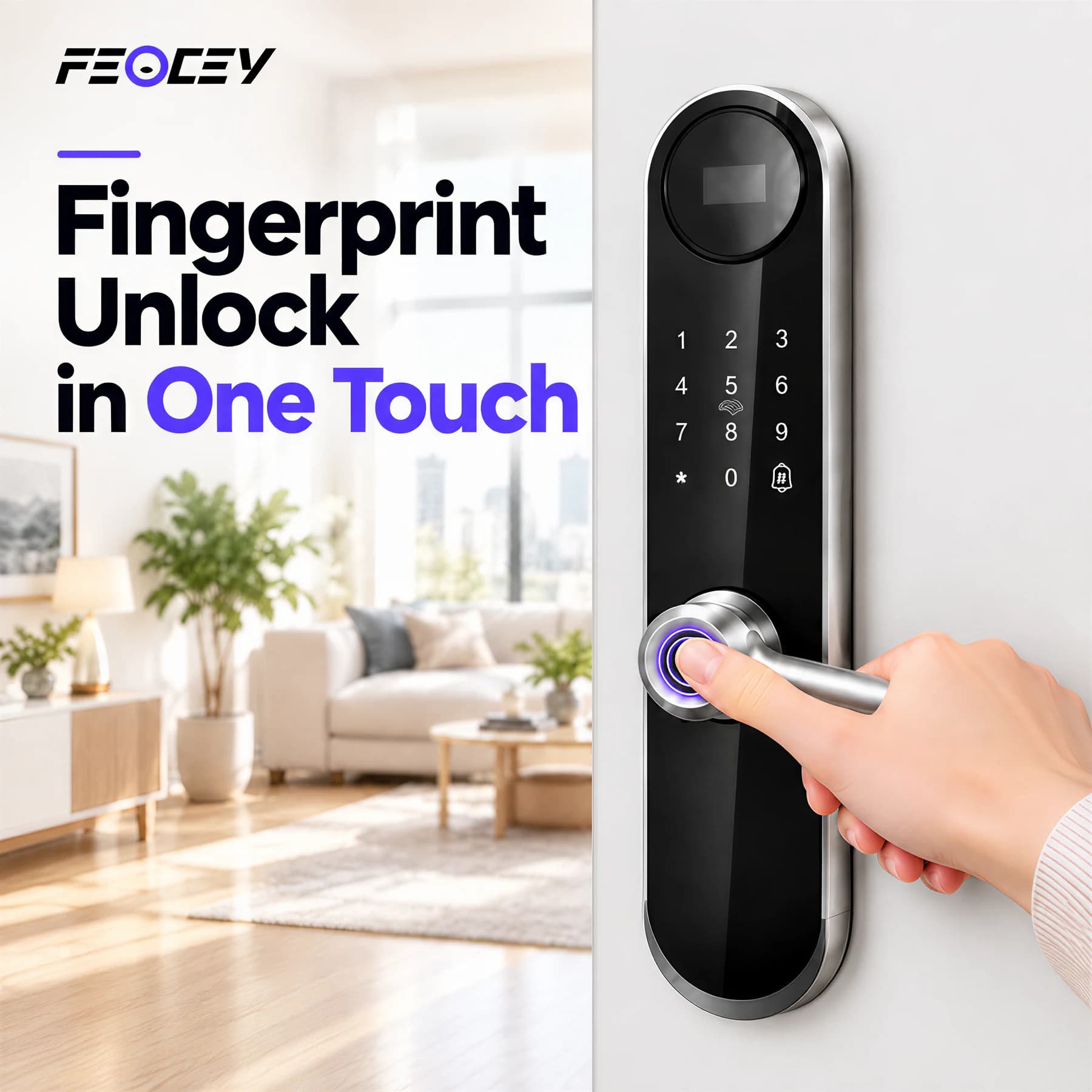FC8286LD a finger presented to the lever-mounted fingerprint reader