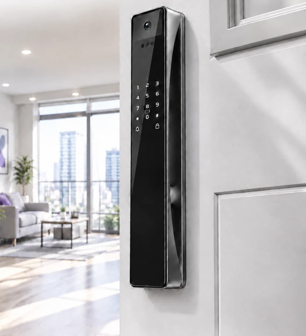 FC101DH mortise smart lock exterior illustrated on an entrance door