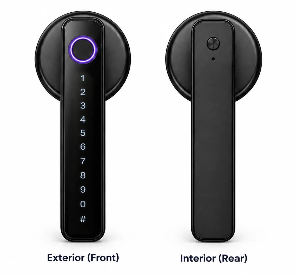 FC20L keypad lever exterior and interior handles shown as separate assemblies