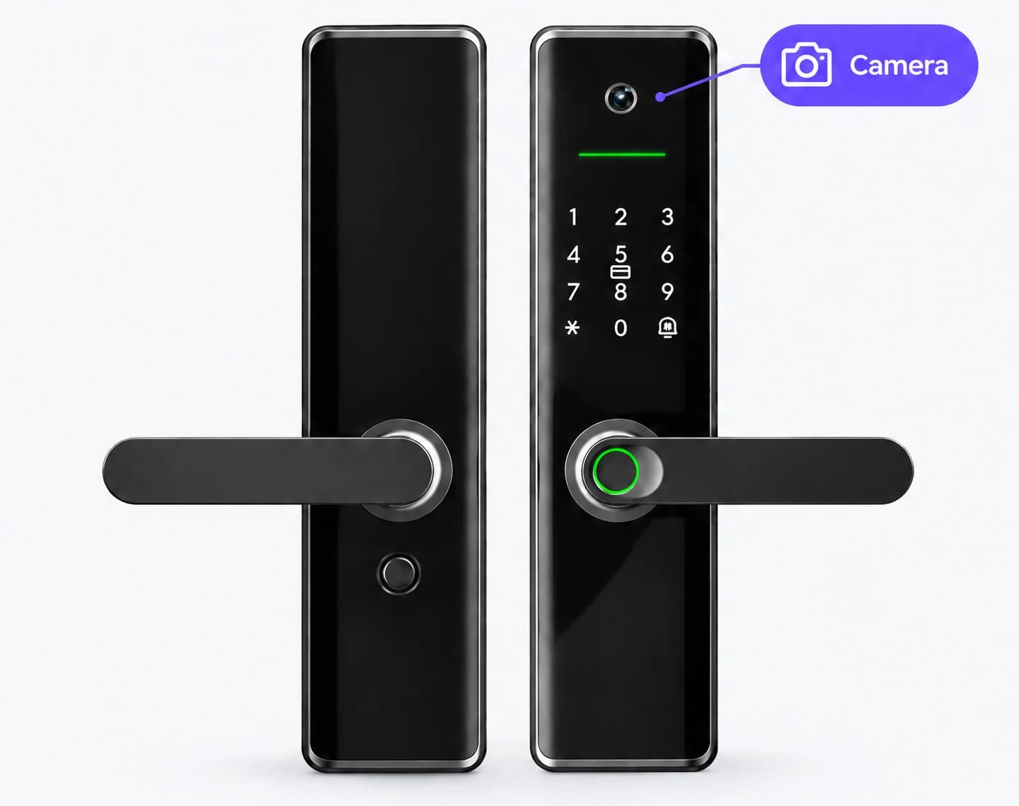 FCV4288LD door-viewer lever exterior and interior panels with keypad and fingerprint handle