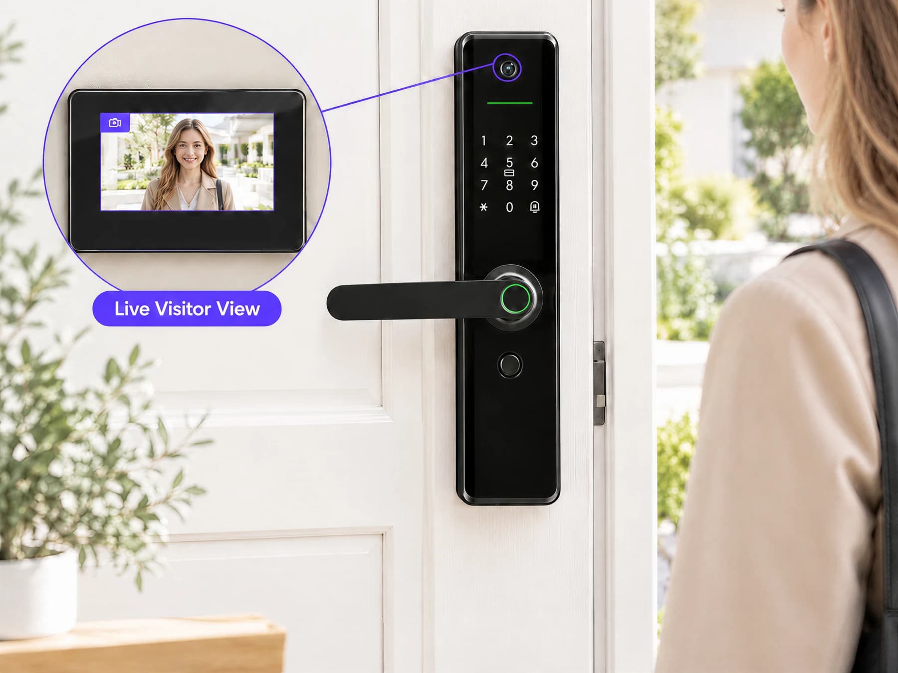 FCV4288LD door-viewer lock and interior display illustrated at a residential entrance